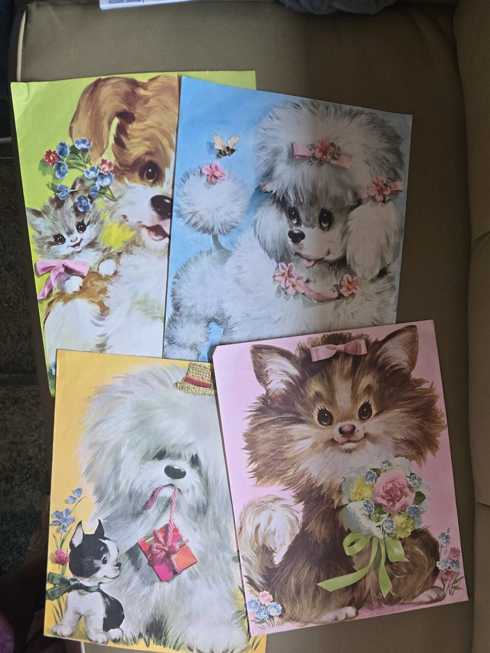 Vintage Pastel Puppy and Kitten Art Prints - Pink, Blue, Yellow, Green